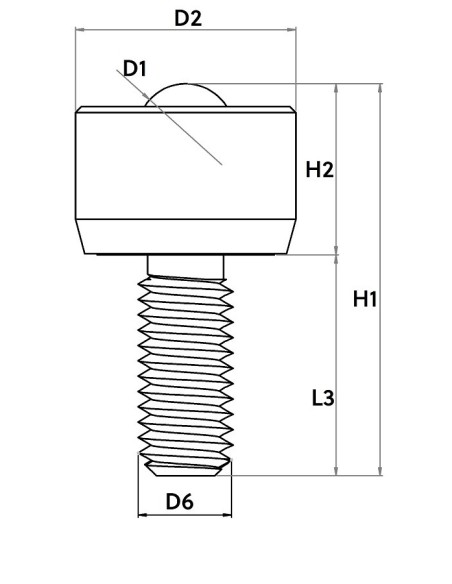 Esfera de Transferência Mini s/flange e perno roscado cabeça cilíndrica Aço/Aço 9-40