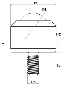 Esfera de Transferência Mini s/flange e perno roscado cabeça cónica Aço/Aço inox 15-70 2